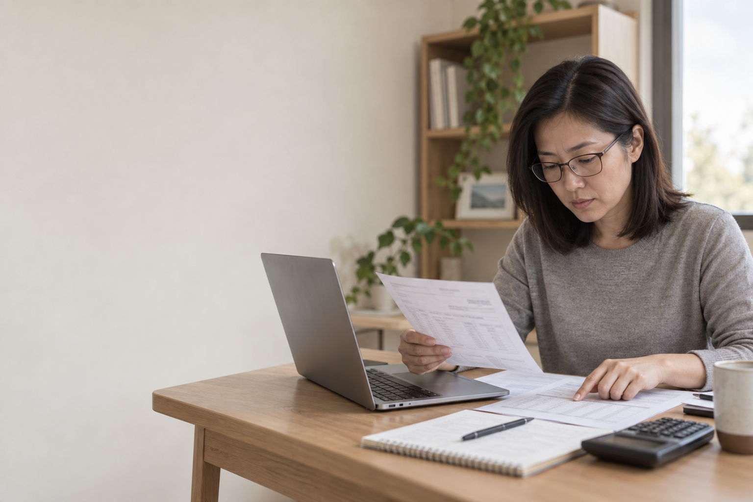 Finance practitioner checking a supplier invoice against purchase-order records.