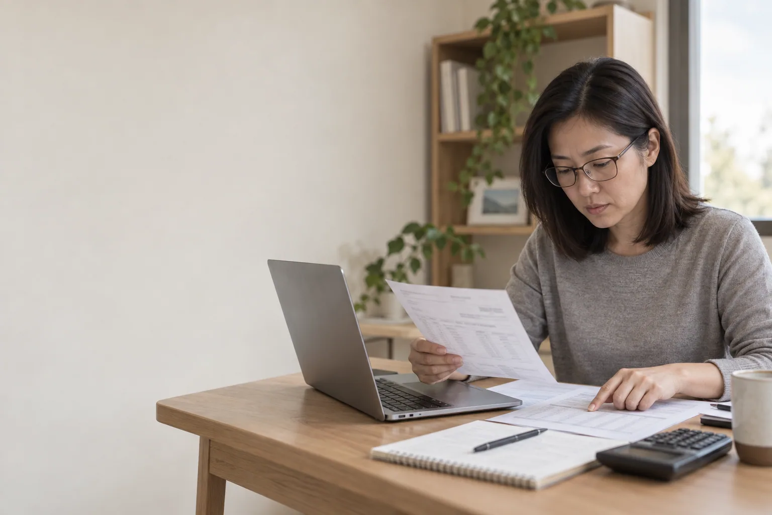 Finance practitioner checking a supplier invoice against purchase-order records.